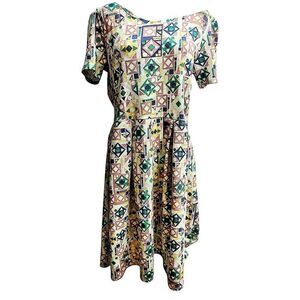 LuLaRoe Plud Size Amelia Yellow Abstract Fit and Flare Dress Size 2X